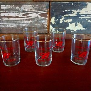 2 FOR $15 BUNDLE Rare Find Vintage Bud Beer Gold Rim Tasting Glasses, Set OF 5